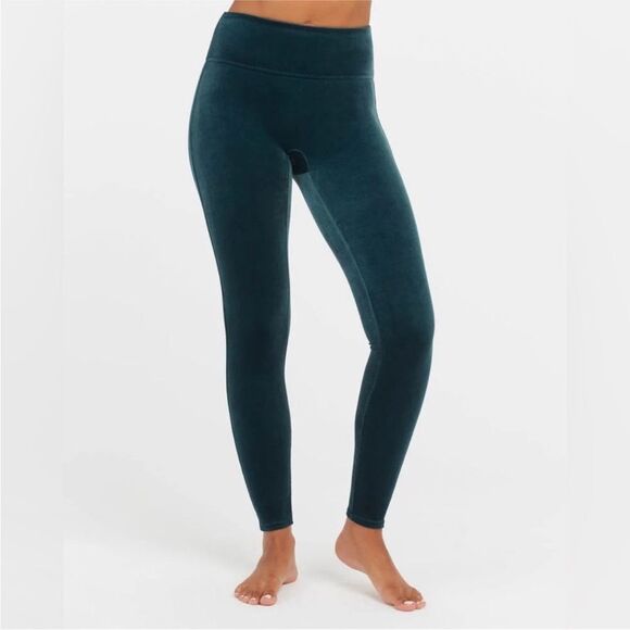 SPANX | Green Velvet Leggings High Waist Full Length Women’s Size Small - Picture 1 of 10